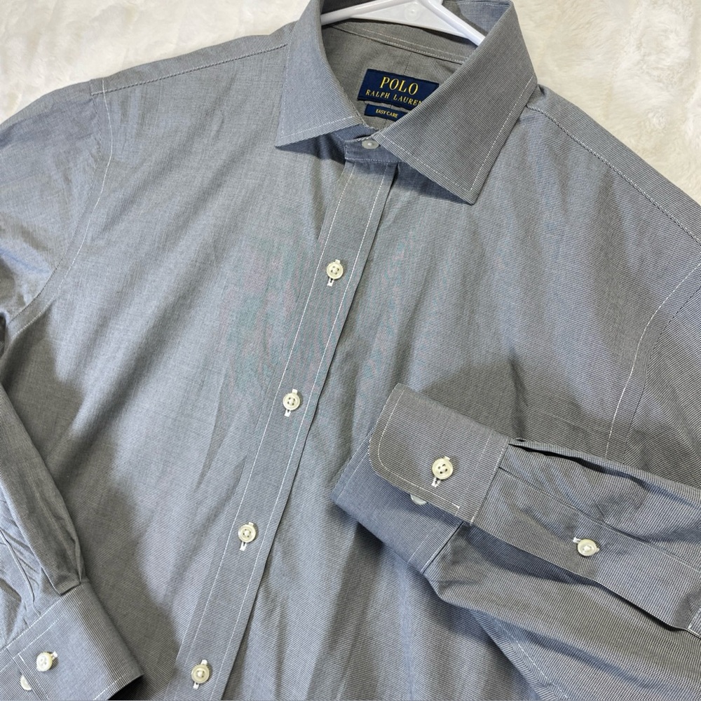 Polo Ralph Lauren Grey Dress Micro Houndstooth 15.5/32/33 Easy Care L